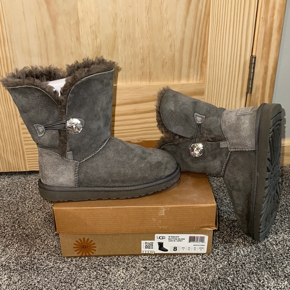 Women's Gray Bailey Button Bling Ugg Boots